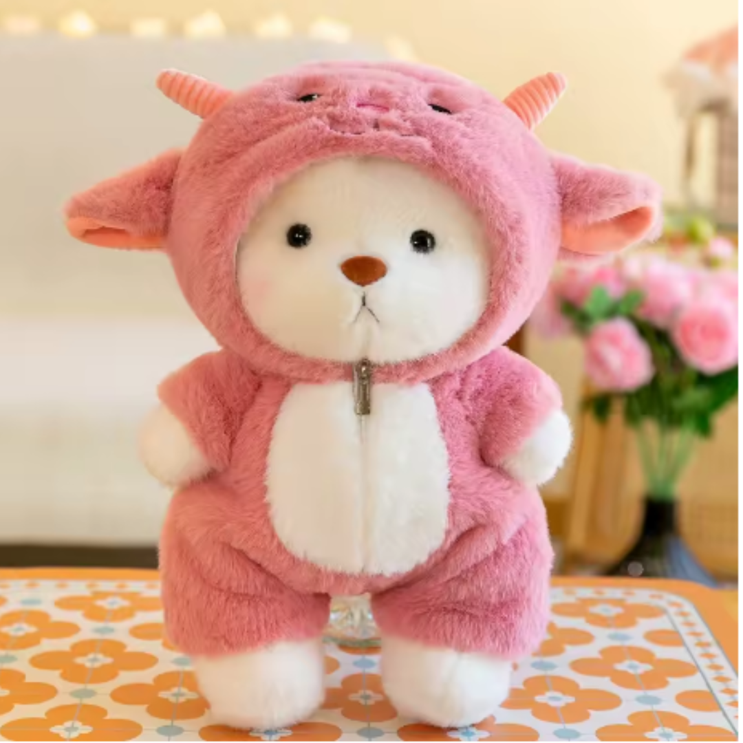 Osito con Traje de Demonio Rosa | Juguete articulado hecho a mano