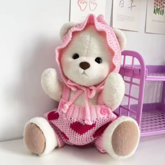 Osito con Capucha rosa de Cuddle Paws | Juguete articulado hecho a mano